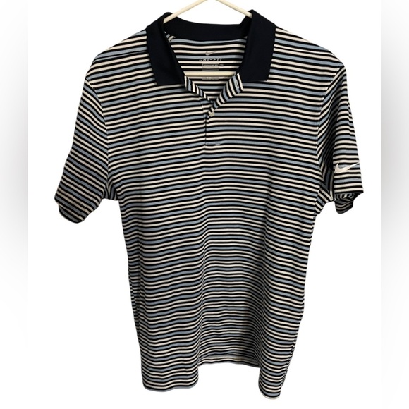 Nike Dri-Fit Blue and White Striped Polo Shirt Small - Picture 1 of 7